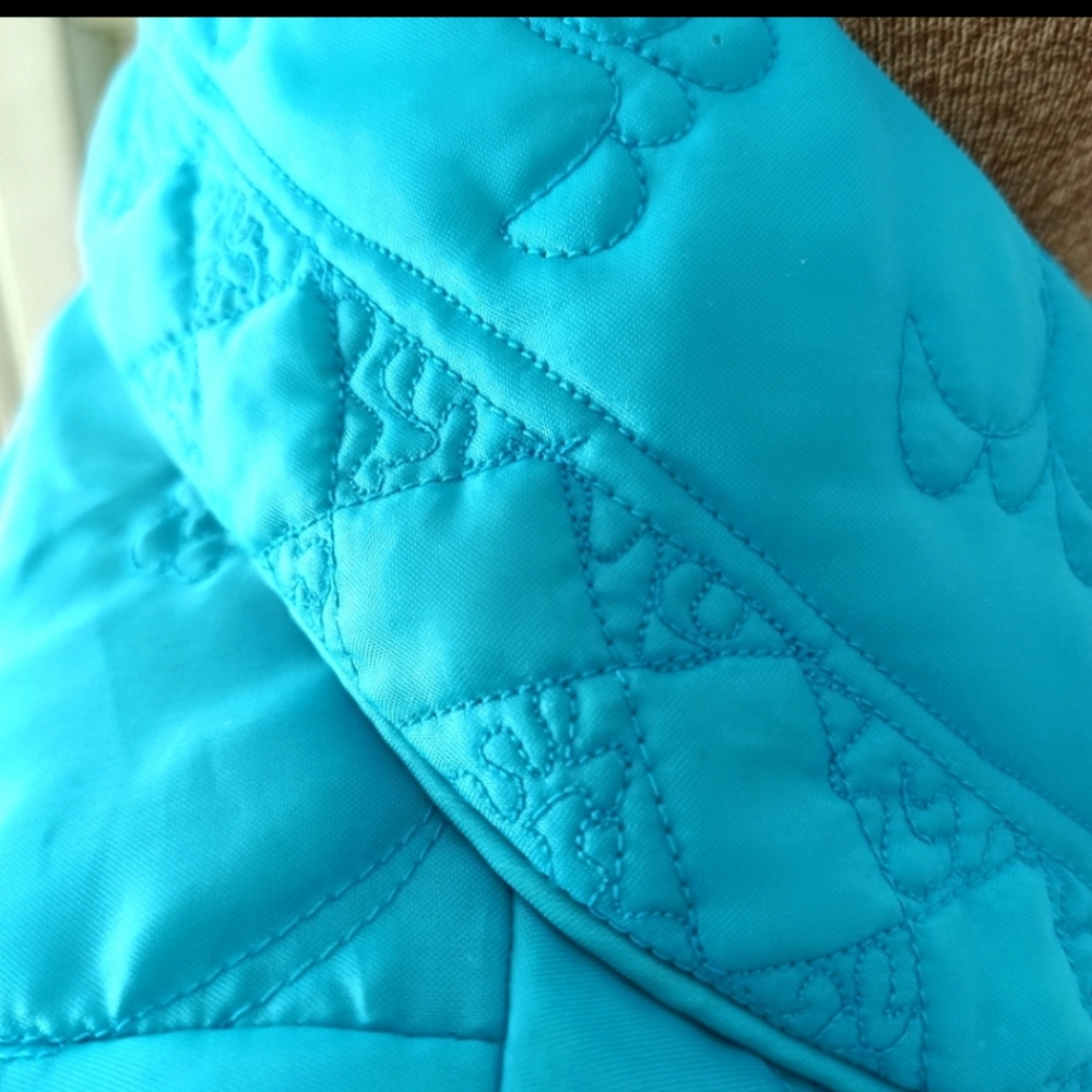 NOS, VTG 1950S CHARLES & CO." MADE IN HONG KONG TURQUOISE TRAPUNTO QUITED ROBE ! - Picture 5 of 16